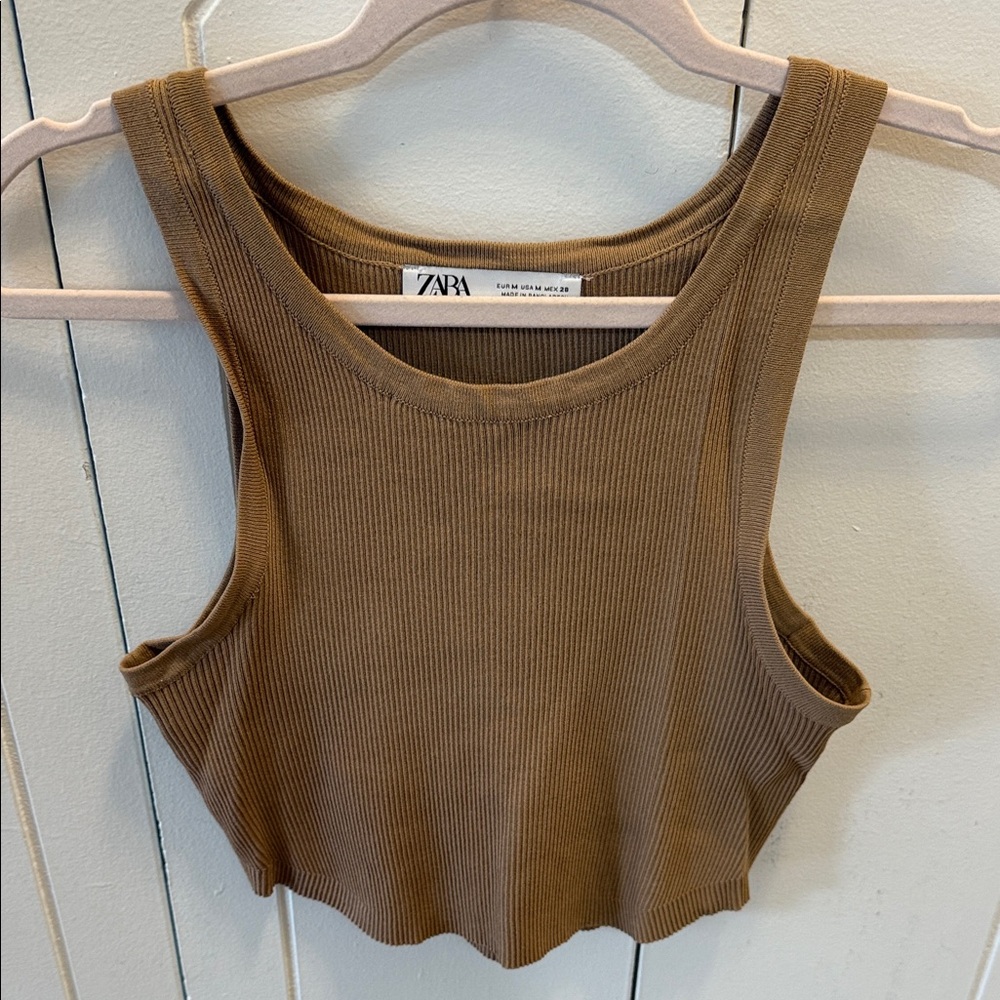 Zara Tan Ribbed Tank Top - Picture 2 of 4
